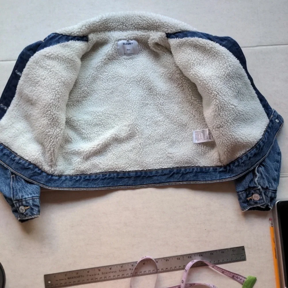 Old Navy Blue Denim Jacket with Cream Sherpa Collar